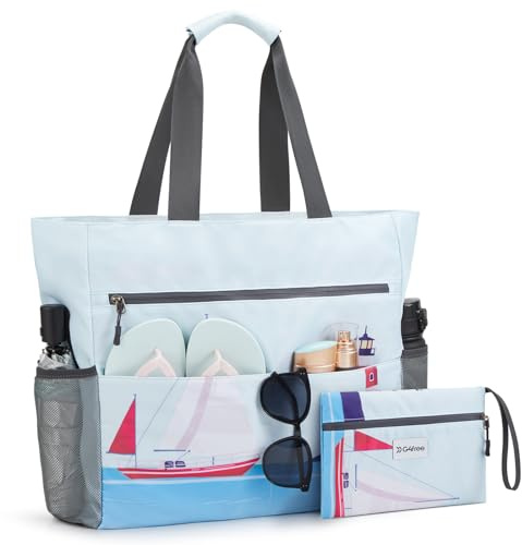 G4Free Borsa da spiaggia, impermeabile, a prova di sabbia, pieghevole, di grande capacità, per le donne, Stampa Barca A Vela, 35L
