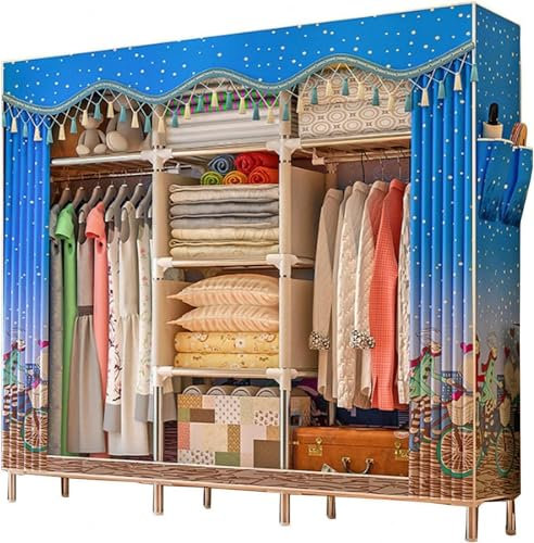LAMEDOAT Tragbarer Kleiderschrank, tragbare Kleiderschränke aus Segeltuch, Faltbarer Kleiderschrank, Kleiderschrank-Aufbewahrungs-Organizer mit Kleiderstange, Stoffbezug für Kleidung, Taschen, Schuhe