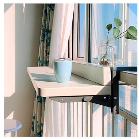 Klappbarer Balkon-Hängetisch,Terrassen-Garten-Balkon-Tisch,Wetterfester Klapptisch,Höhenverstellbarer Balkontisch zum Aufhängen,Geeignet for Balkongeländer,Table De Loisirs(White,120*39CM/47.2*15.4IN)