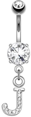 beyoutifulthings Bauch-nabelpiercing Buchstaben-Anhänger A-Z Silber Clear Nabel-Piercing Chirurgenstahl Bananabell Stab-länge 10-mm