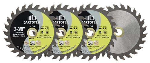 DARTOTEK TCT Carburo Disco de Corte para Madera 24T Dientes de Punta Hoja de Sierra Circular Para Cortes Duraderos en Madera Plástico Materiales Blandos 85mm 4 piezas