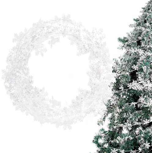 SUOXU Christmas Tree Decorations Tinsel Garland, Xmas Cane, Snowflakes, Berries Green Leaves Foil Fringe for Xmas New Year Party Supplies(25ft long) (snowflake)