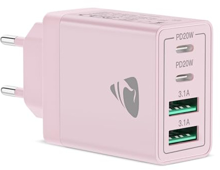 Aioneus Cargador USB C, 40W Cargador Carga Rápido 4 Puertos Enchufe USB con Doble PD USB-C y QC3.0 USB-A, Movil Cargador Pared Múltiple Adaptador Tipo C para iPhone 17/16/15/14/13/12,iPad,Samsung