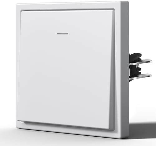 BSEED Interruptor Conmutador pared Mate,Basculante con Garfio,Botón Pulsador con Pilotitos LED,Fácil Instalación,C-Series,1 Gang 2 Vía,80mm Blanco