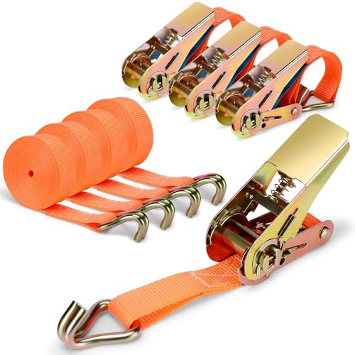 Pavlleen Lot de 4 sangles d'arrimage à cliquet - 4 x 1 000 kg - 2,5 cm x 4 m - Avec cliquet et crochet - Charge maximale : 1 000 kg - Robustes