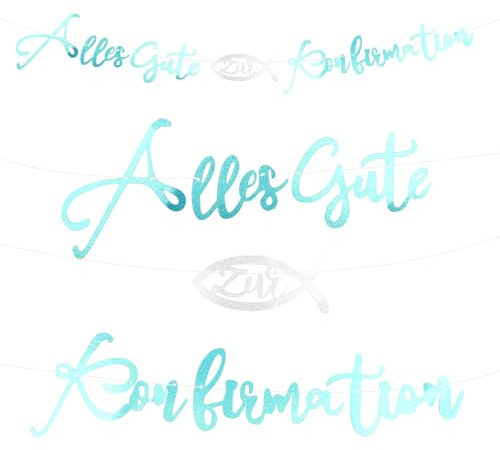 Alles Gute zur Konfirmation Girlande, Papier Kommunion Deko Banner, Taufe Party Deko hängende Bannerdekoration für Jungen und Mädchen Kommunion Party (Blau)