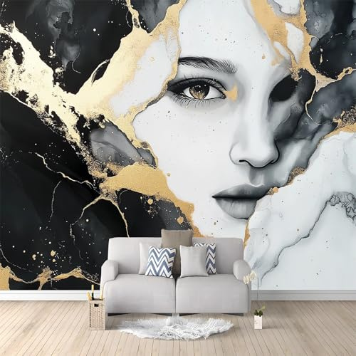 Générique Papier Peint Mural 3D Visage Humain Abstrait En Marbre 200x140 cm Papier Peint Murale Panoramique Poster Tapisserie Photo intissé, pour Chambre Salon Personnalisé Murale Décoration