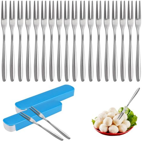 Serviergabel Set, 20 Stück Edelstahl Poliert Dessertgabeln Obstgabeln Mini Gabeln Pommesgabel mit Aufbewahrungsbox für Desserts, Obst, Salate,Kuchen, Cocktails, Salate Geburtstagsfeiern
