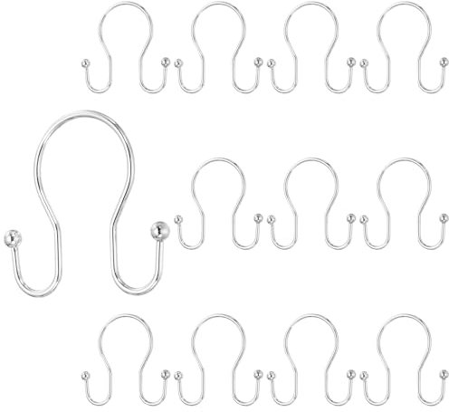 sourcing map Shower Curtain Hooks, 12 Pcs Shower Curtain Hooks Rings Rustproof Metal Double Shower Rod Hooks Fits Standard Shower Rods for Bathroom Shower Curtain, Chrome