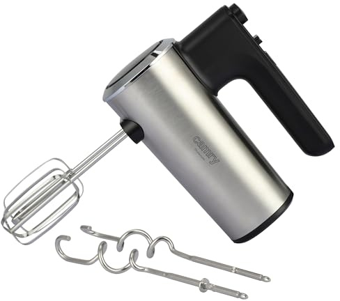 CAMRY Handmixer mit Zubehörständer mit 5 Geschwindigkeitsstufen und Turbo- Handrührgerät 900W - 3 Edelstahl Aufsätze Knethaken Rührbesen Schneebesen - Hand Mixer Kraftvoll und Vielseitig