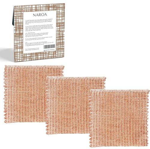Naroa Copper Scrubbing Pads 3 Pack | 2-Ply Non-Abrasive Metal Mesh Scrubber | Reusable Copper Cleaning Cloth for Stainless Steel, Pots, Pans, Cast Iron | Kitchen Supplies Dishwashing Tools