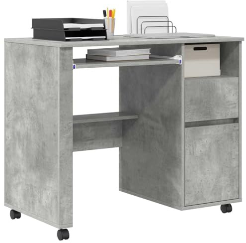 vidaXL Tisch mit Rädern Beton Grau Holzwerkstoff 91 x 50 x 77 cm | Genau richtig für kleine Räume, Super, um deine Sachen zu verstauen, Verschiebe den Schreibtisch, wann immer du willst