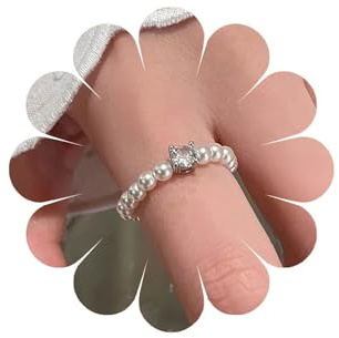 Andiyace Vintage Perlen Stretch Ring - Stapelbare Ringe - Bohemian Kristall - Handgemacht - Unisex - Weiß