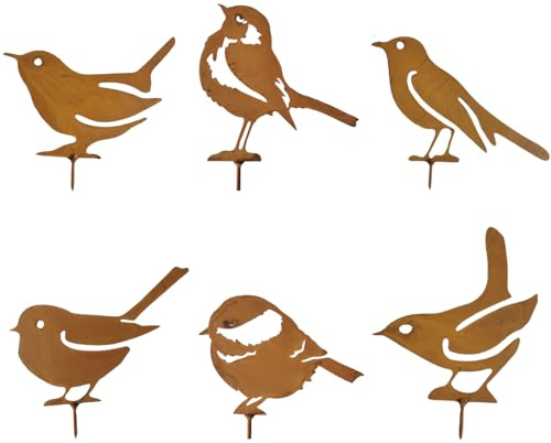 Gdrghe 6 Pcs Metal Bird Garden Ornaments Rusty Bird Silhouette Decor for Garden Fence Outdoor Spaces Durable Birds Silhouette for Gardens Fence Decorations Fences Topper Gardens Gates Windowsills