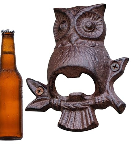 Décapsuleur mural – Fonte rustique, design de hibou robuste | Outil de décoration murale vintage, accessoire de barre de moulage de sable, ouvre-support nautique antique pour magasin Man Cave Use Tool