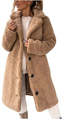 TURWXGSO Winter Coats for Women UK Fleece Sherpa Long Jacket Warm Winter Fluffy Teddy Coats Thermal Plush Collar Outwear Oversized Button Cardigan Casual Mid Length Overcoat Plus Size