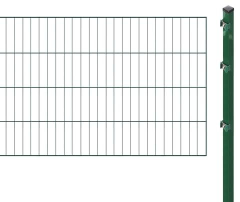 Einstabmattenzaun inkl. Pfosten zum Einbetonieren (Höhe: 80 cm, Länge: 4 m) | Einstabmatten in Grün | UV- und witterungsbeständig
