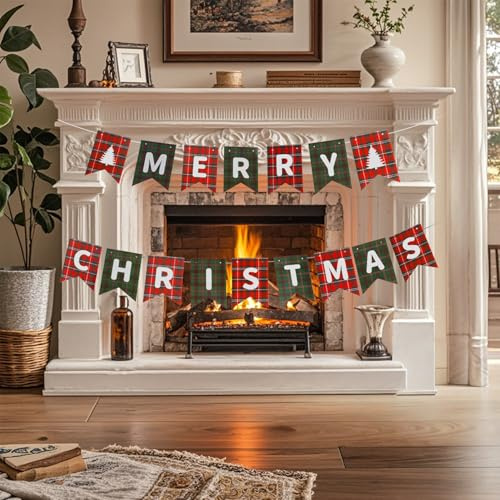 2 Pack Christmas Bunting Garland, Paper Banners for Indoor Wall Fireplace Window Mantel Decorations, Christmas Paper Chains & Ceiling Decor