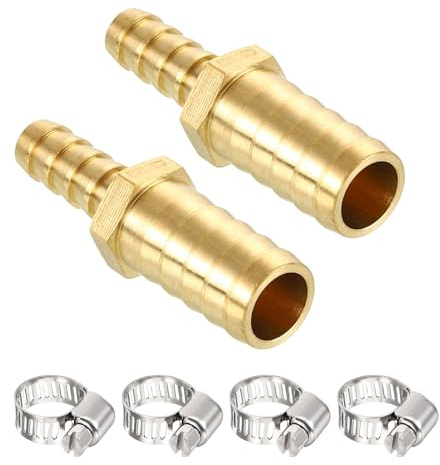 Kozelo 2pcs Brass Hose Barb Fitting 15mm Fittings Barb to 8mm Fittings | with 4pcs Hose Clamp for Home Machines, Massage Bathtubs, and Irrigation Systems