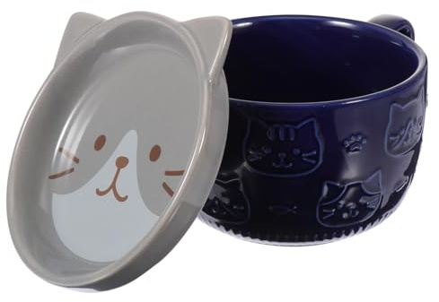 Hemobllo Taza De Café Con Forma De Gato De Dibujos Animados 301-400ml Cerámica Azul Multifuncional Para Desayuno y Bebidas