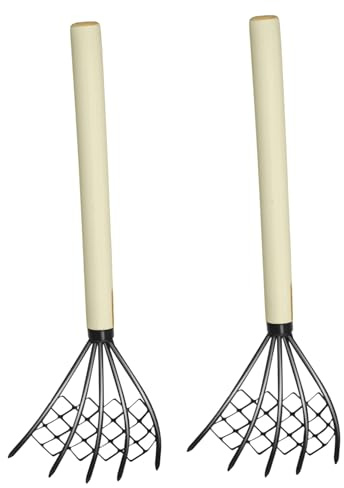 SHINEOFI Rastrillo para Excavar Conchas Garra Casera con Mango De Madera Ergonómico 2 Unidades Herramienta Multiusos para Playa Jardinería Excavación Tierra Arena