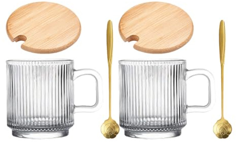 Angoily 2sets Bicchieri in Vetro con Coperchio di Tazze da Caffè con Manico Tazze per Bevande Domestiche Adatte per Acqua Latte Caffè e Succhi di Frutta Sicuro e Pratico per Uso
