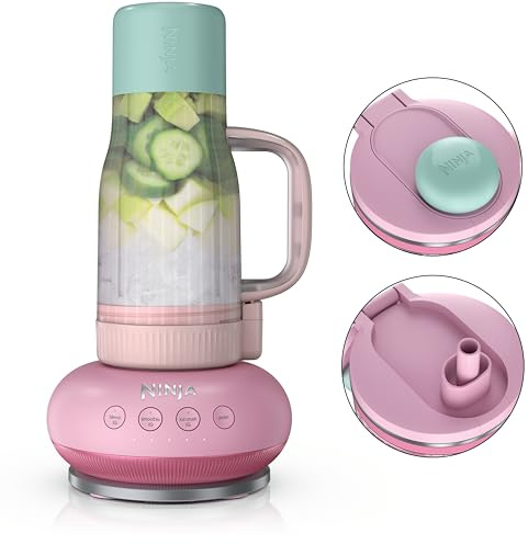 Ninja Blendboss - Batidora personal para batidos y bebidas congeladas, taza de viaje de 25 onzas con tapa a prueba de fugas, boquilla para beber y popote extraíble, tecnología Auto-iQ | DB351PK1BRN