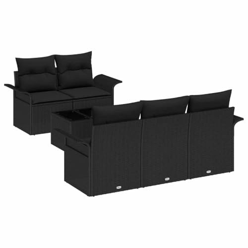 Foknhdi Gartenmöbel Set 6-teilig Schwarz Poly-Rattan Sofa Sitzgruppe mit Tisch modular leicht wetterfest für Balkon Terrasse Garten Lounge