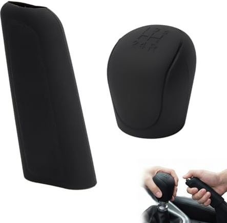 Kit 2 Piezas Funda Pomo Palanca de Cambios y Funda Freno de Mano para , Silicona Antideslizante de Alta Calidad, Protector de Marchas y Freno, Accesorios de Interior para Coche, Negro