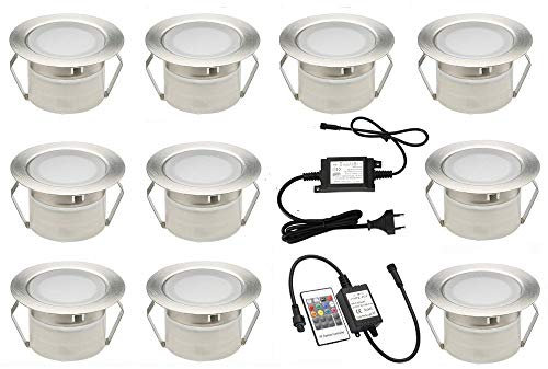 10x Spot Led Eclairage extérieur Encastrable Ø45mm IP67 Sol Terrasse Bois DC12V 1W spot encastrable led Décor Pour Jardin Chemin Escalier Patio RGB/RVB.