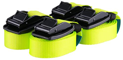 4er Set Sandax Zurrgurte Spanngurte mit Klemmschloss und Schnallenschutz aus Gummi - Länge: 4m, Breite: 25mm - Verzurrgurte belastbar bis 540kg, nach DIN EN 12195-2 | Premium Spannband, Neongelb