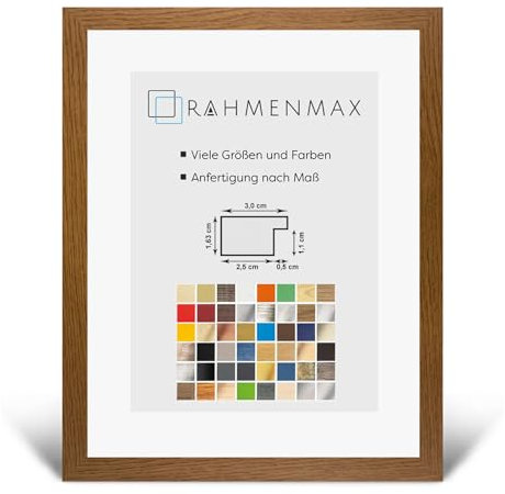 RahmenMax® Morena Bilderrahmen Holz 28x35 cm zum Aufhängen/Bilderrahmen Maßanfertigung möglich/MDF Posterrahmen/Bilder Rahmen in Eiche rustikal mit 1mm klarem Acrylglas/Puzzle Rahmen