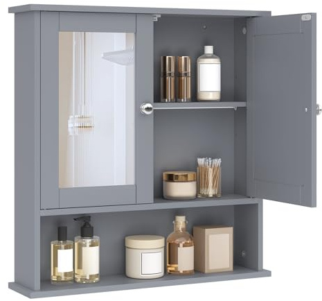 eSituro Spiegelschrank Badspiegel Hängeschrank mit Türen Wandschrank Badschrank Grau BHT ca: 56x58,3x13cm