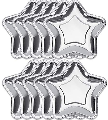 Reofrey 10 piatti di carta stella d'argento, piatti di carta usa e getta stella a cinque punte da 7 pollici, forniture per la tavola per Natale, cena, matrimonio, compleanno e picnic