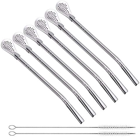 Wenplus 6 Pcs Yerba Mate Bombilla Drinking Filter Straws with 2 Pcs Cleaning Brushes Detachable Stainless Steel Drinking Straws, 7.3 Inch