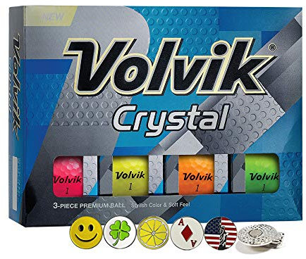 Volvik Crystal Golfbälle, hochwertig, farbig, 12 Bälle, 12 Bälle, Set mit 5 Ballmarkern und 1 Magnet-Hutclip, 3-teilig
