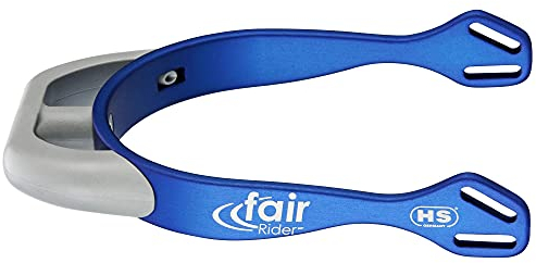 Sprenger fairRider Sporen aus blauem Aluminium I leicht und eloxiert I mit gebogenem Kunststoffhals in Silber I runder sowie abgeflachter Kunststoffhals