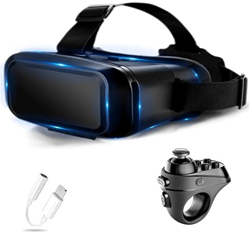 JYMYGS Gafas de Realidad Virtual, 3D VR Gafas con Controlador Bluetooth para Juegos Visión Panorámico VR Glasses para iPhone 13 Pro Max/13 Pro/13/12/11, para Samsung Galaxy S21, Huawei, Xiaomi