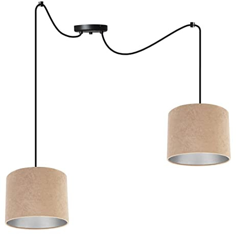 Light-Home Milan Spider Hängelampe - Hängeleuchte in Spinnenform - Deckenlampe – Spinne Lampe mit 2 Kopf - Hängeleuchte aus Metall und Stoff - E27 - Beige und Silber