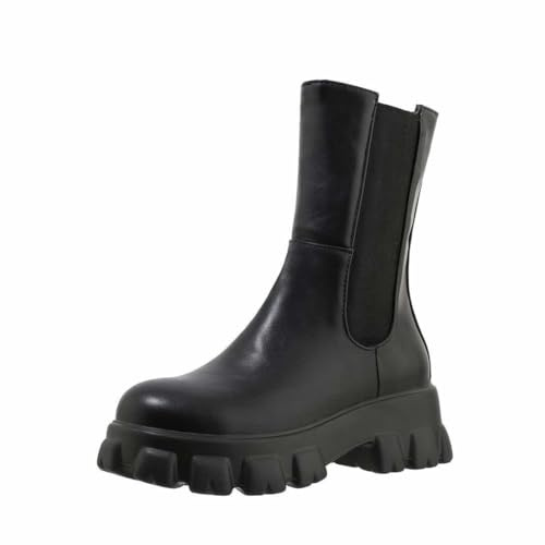 Women Chelsea Ankle Platform Boots Chunky Heel Booties Size 7 M US,Black