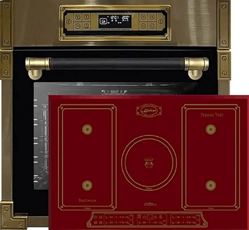 Kaiser Herdset EH 6726 AD + KCT 7797 RotEm, Retro Einbau Backofen 80L, Elektro Backofenset+Exklusives Retro Einbau Induktions Kochfeld 77 cm, Quick Heat, 5 Kochzonen, Power Boost, Rotes Glas