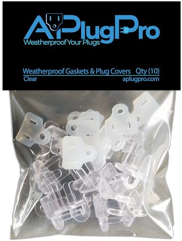 The Original Weatherproof Gaskets & Plug Covers - Made in USA, Outdoor Outlet Plug Cover, Outlet Plug Covers Waterproof, Stop GFCIs from Tripping (Clear, Qty 10) - by APlugPro