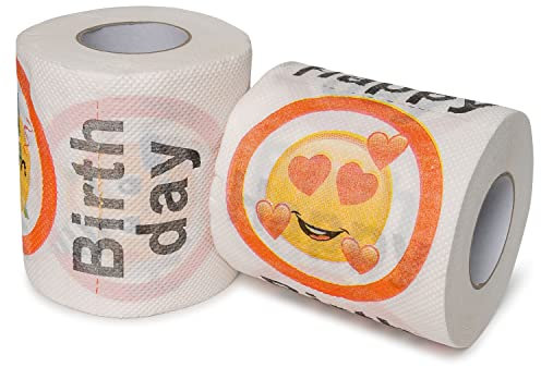 Carta igienica Happy Birthday, per ogni compleanno, 2 rotoli, decorazione per feste e confezione regalo, carta igienica con emoji divertenti, carta igienica divertente, articolo da regalo in rotolo