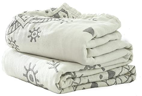 SAYT RLAE Decke Boho Baumwolle 100% Tagesdecke Doppelseitig Kuscheldecke Bettwäsche, Blanket Cover for Sofa Bed, Baumwolldecke Couchdecke Sesseldecke Bettüberwurf Wendedecke, 150x200cm