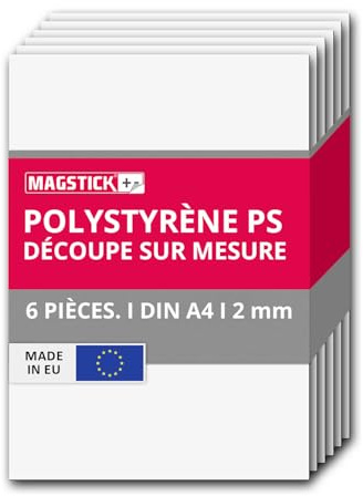 Magstick 6x Polystyrol Platten weiß DIN A4 21x29,7 cm 2 mm - mag265 | Kunststoff-Hartplatten PS Zuschnitte für Modellbau Architektur DIY, stabil, flexibel einsetzbar