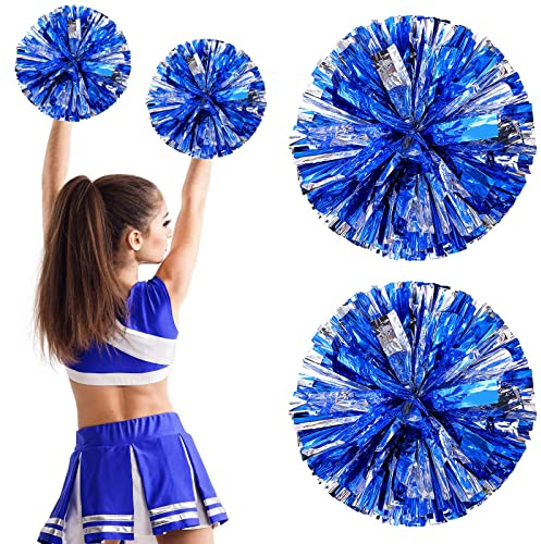 2 Stück Cheerleading Pompoms, Metallisch Cheerleading Pompons zum Kinder, Cheerleader Pompons Handblumen Sport Squad Cheer Accessories Spirit Cheering Pom für Spiele Sport Wettbewerb (Blau & Silber)