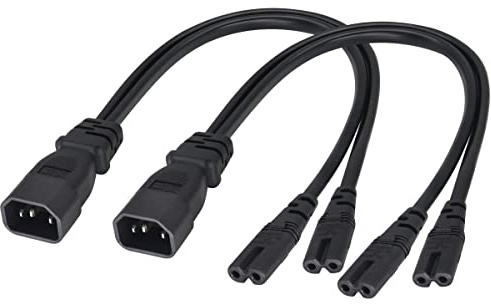 AAOTOKK 2 Pack IEC320 C14 to Dual C7 Y Splitter Power AC Adapter Cable, 10A 125V IEC 3Pole Male to 2x2Pole Female Figure 8 Plug, IEC C7 to C14 Polarized Converter for LED TV etc (0.3m/1ft)