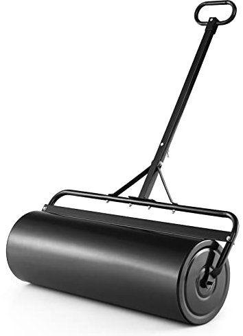 COSTWAY Rouleau à Gazon de Jardin en Métal 63L Largeur 90 cm, Rouleau de Pelouse Ø 30 CM avec Poignée de Préhension Détachable, Rempli d'eau/Sable, pour Obtenir Pelouse Uniforme (Noir)