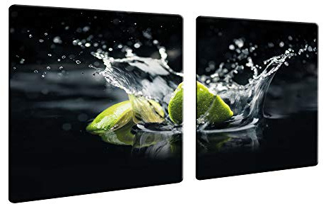 Herdabdeckplatte Abdeckung Ceranfeld Abdeckplatte Schneidebrett 2-Teilig 80x52 Lemon Grün Spritzschutz Glasplatte Ceranfeldabdeckung Schutz Herdschutz Sicherheitsglas Glasschneidebrett 2x40x52