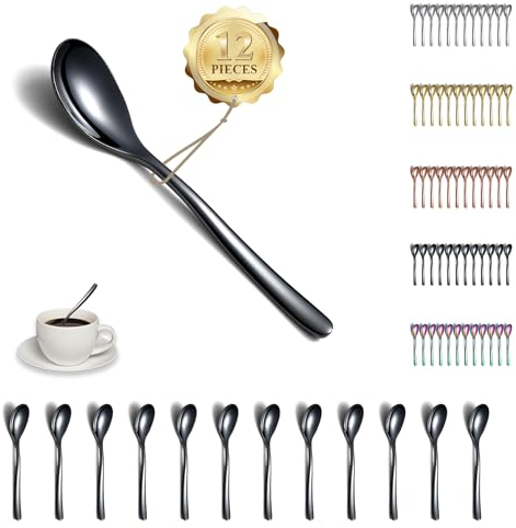 Kyraton schwarz Teelöffel 12 Stück, 14cm Edelstahl Kaffeelöffel, Dessertlöffel, Espressolöffel, Kleine Löffel, Löffel Besteck Set, Spülmaschinenfest